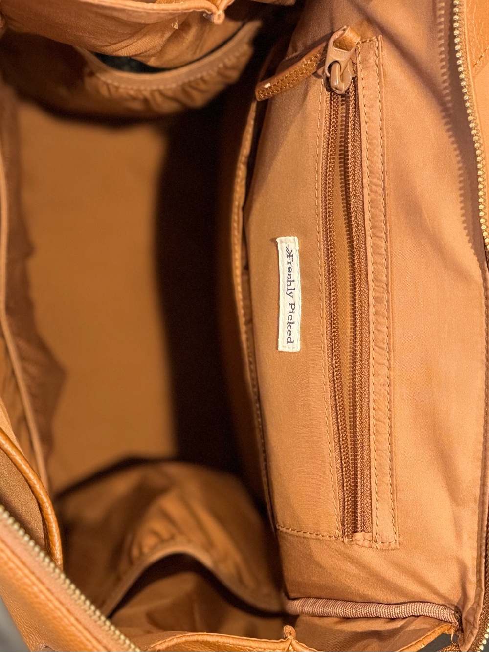 Freshly Picked Classic Diaper Bag ll Cognac Vegan Leather Baby Bag - Picture 7 of 13